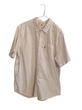 Levi's Men's Short-Sleeve Button-Up Shirt - White with Subtle Stripes